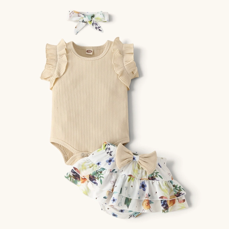 CONJUNTO DE BODY MANGA CORTA + CALZON Y DIADEMA PARA NIÑAS PRIMAVERA VERANO - 1