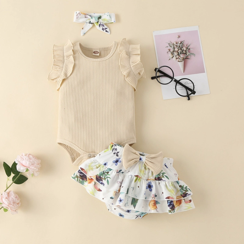 CONJUNTO DE BODY MANGA CORTA + CALZON Y DIADEMA PARA NIÑAS PRIMAVERA VERANO - 2