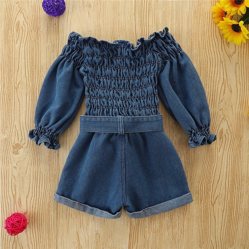 CONJUNTO DE ENTERITO MANGA LARGA DE MEZCLILLA + DIADEMA PARA NIÑAS PRIMAVERA VERANO - 8