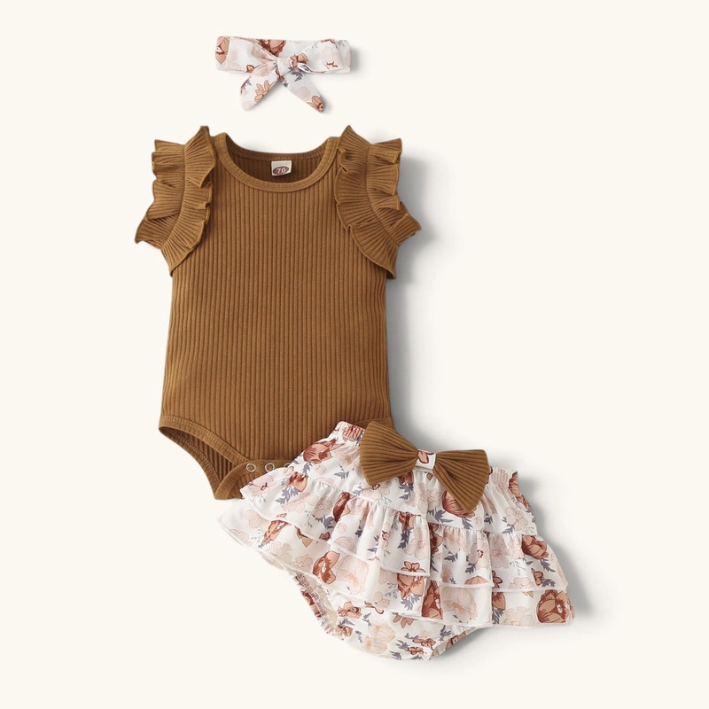 CONJUNTO DE BODY MANGA CORTA + CALZON Y DIADEMA PARA NIÑAS PRIMAVERA VERANO - 1