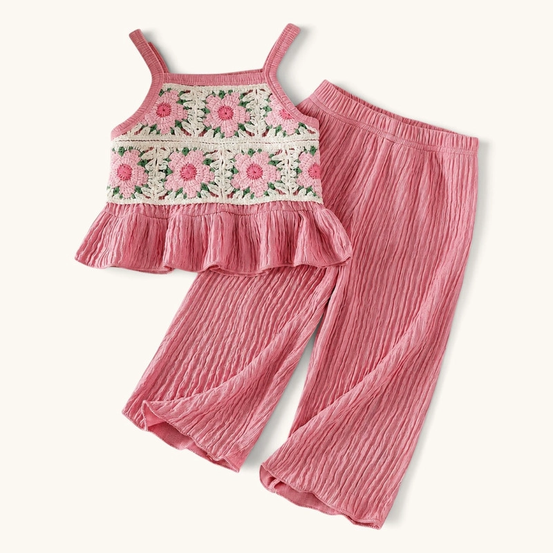 CONJUNTO DE TOP CON TIRANTES + PANTALON PARA NIÑAS PRIMAVERA VERANO - 1