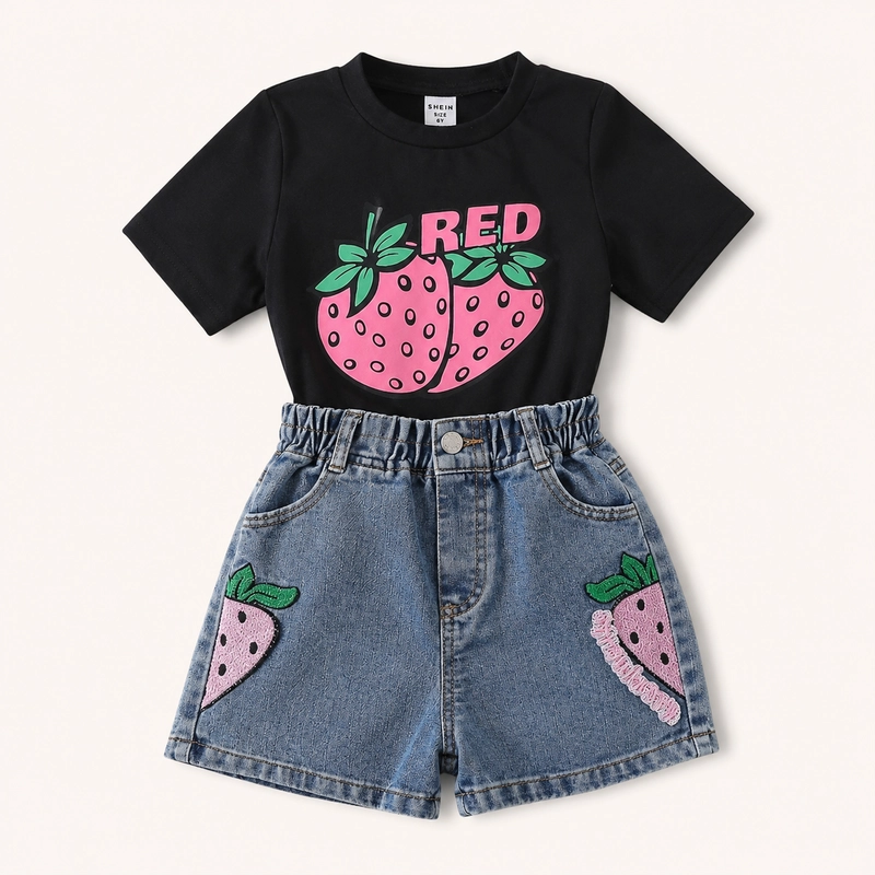 CONJUNTO DE POLERA + SHORT DE MEZCLILLA PARA NIÑAS PRIMAVERA VERANO - 1