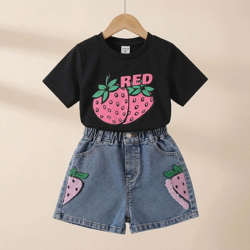 CONJUNTO DE POLERA + SHORT DE MEZCLILLA PARA NIÑAS PRIMAVERA VERANO - 4