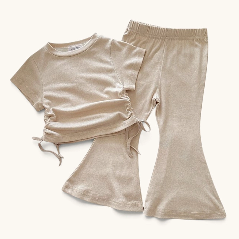 CONJUNTO DE POLERA + PANTALON DE PATA ANCHA PARA NIÑAS PRIMAVERA VERANO - 1