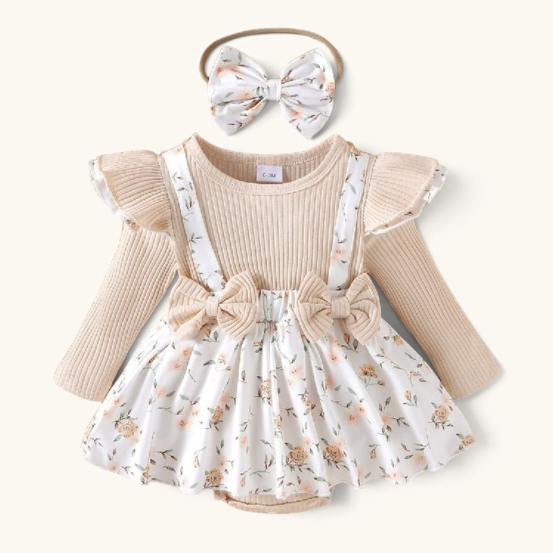 CONJUNTO DE BODY VESTIDO MANGA LARGA + DIADEMA PARA NIÑAS PRIMAVERA VERANO - 1