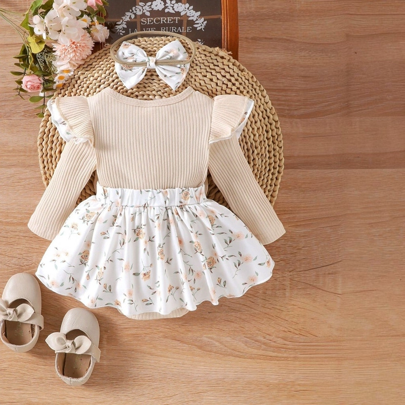 CONJUNTO DE BODY VESTIDO MANGA LARGA + DIADEMA PARA NIÑAS PRIMAVERA VERANO - 8