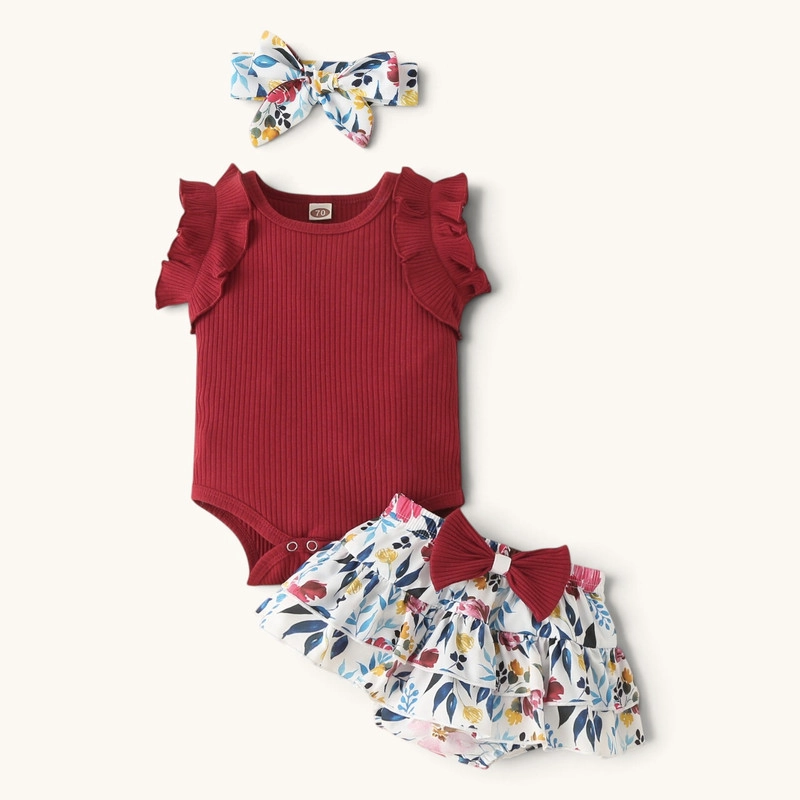 CONJUNTO DE BODY MANGA CORTA + CALZON Y DIADEMA PARA NIÑAS PRIMAVERA VERANO - 1