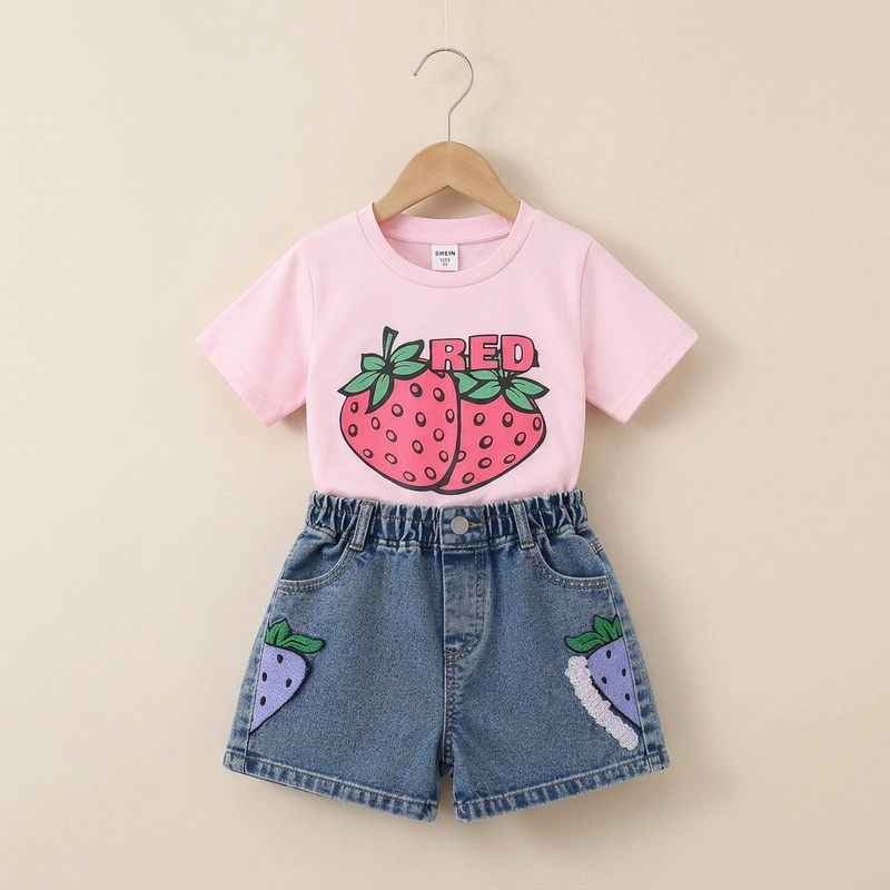CONJUNTO DE POLERA + SHORT DE MEZCLILLA PARA NIÑAS PRIMAVERA VERANO - 4