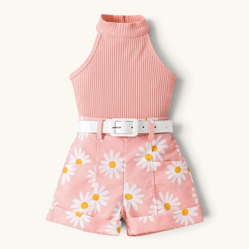 CONJUNTO DE POLERA MANGA CORTA + SHORT PARA NIÑAS PRIMAVERA VERANO - 1
