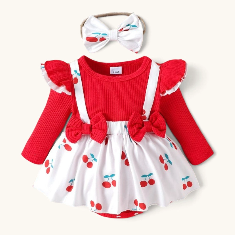 CONJUNTO DE BODY VESTIDO MANGA LARGA + DIADEMA PARA NIÑAS PRIMAVERA VERANO - 1