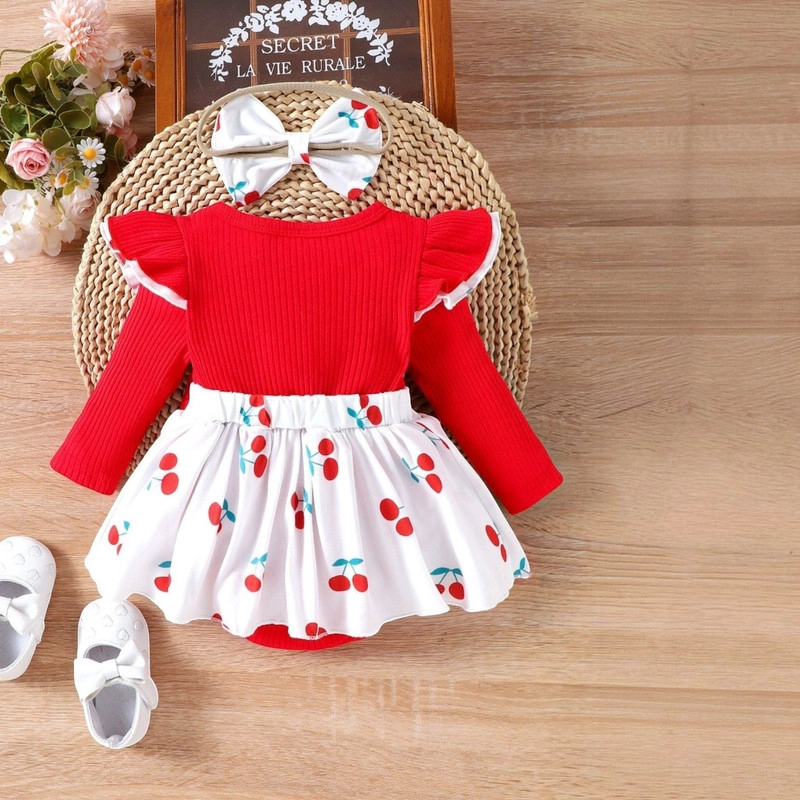 CONJUNTO DE BODY VESTIDO MANGA LARGA + DIADEMA PARA NIÑAS PRIMAVERA VERANO - 2