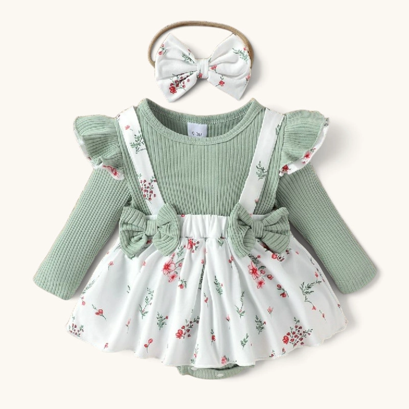 CONJUNTO DE BODY VESTIDO MANGA LARGA + DIADEMA PARA NIÑAS PRIMAVERA VERANO - 1