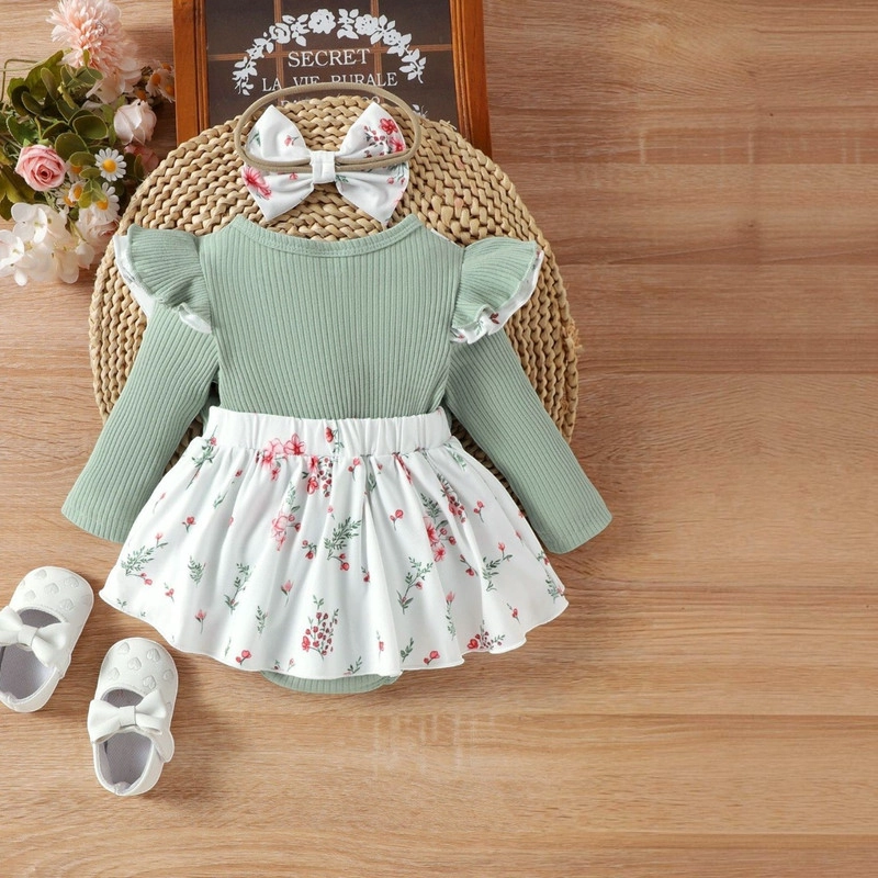CONJUNTO DE BODY VESTIDO MANGA LARGA + DIADEMA PARA NIÑAS PRIMAVERA VERANO - 2