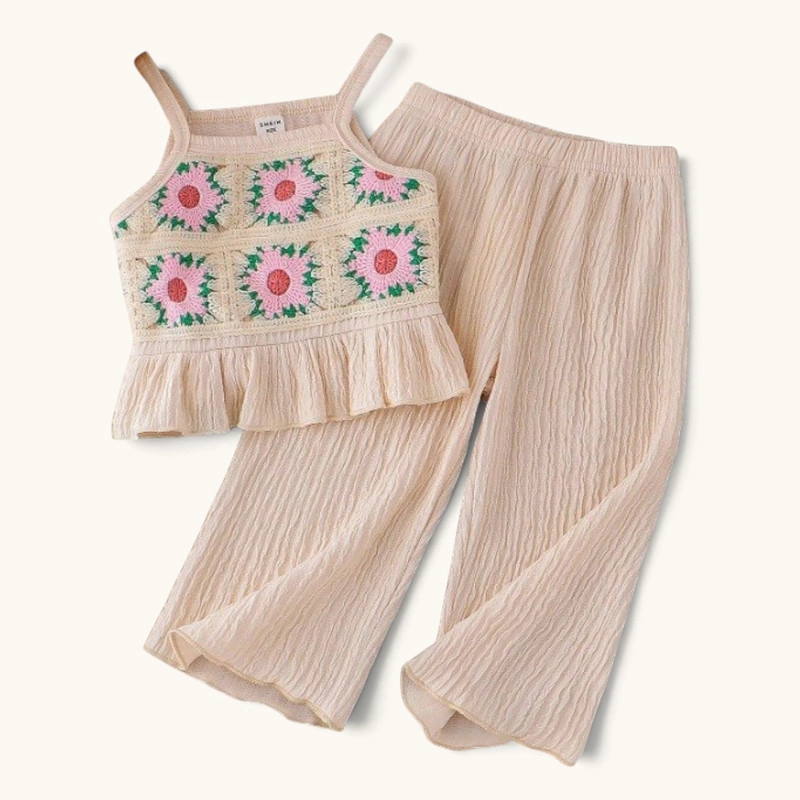 CONJUNTO DE TOP CON TIRANTES + PANTALON PARA NIÑAS PRIMAVERA VERANO - 1