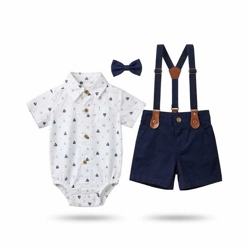 CONJUNTO PARA NIÑO DE BODY CON BOTONES Y SHORT CON SUSPENSOR + HUMITA - 3