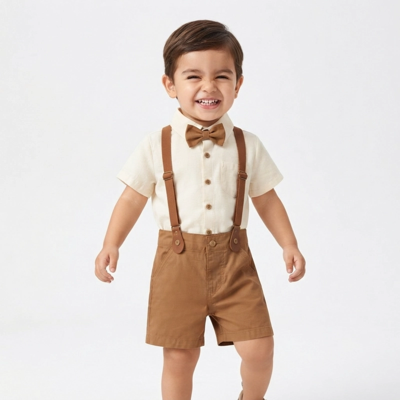 CONJUNTO DE POLERA Y SHORT CON SUSPENSOR + HUMITA PARA NIÑO - 1