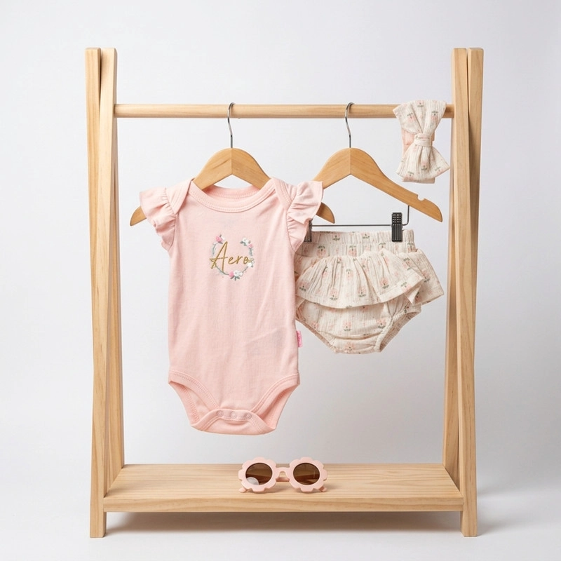 CONJUNTO DE 4 PRENDAS PARA NIÑA BODY Y CALZON + DIADEMA Y LENTES PRIMAVERA VERANO - 1