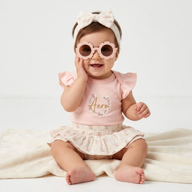 CONJUNTO DE 4 PRENDAS PARA NIÑA BODY Y CALZON + DIADEMA Y LENTES PRIMAVERA VERANO - 2