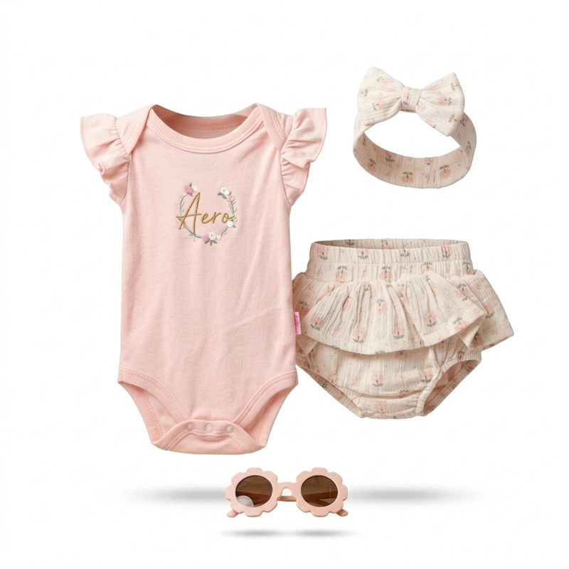 CONJUNTO DE 4 PRENDAS PARA NIÑA BODY Y CALZON + DIADEMA Y LENTES PRIMAVERA VERANO - 3