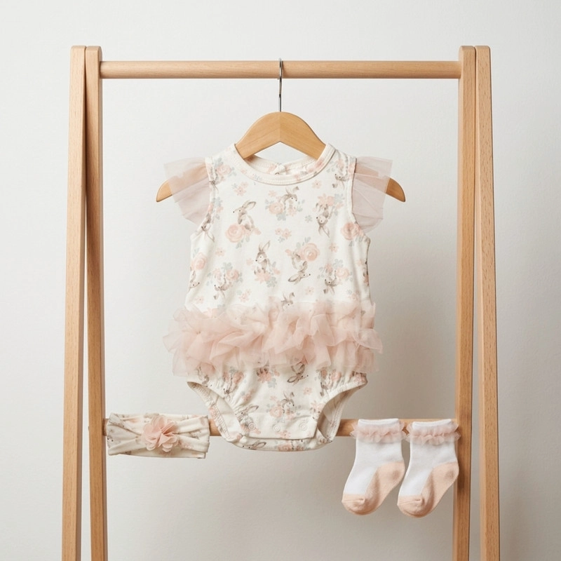 CONJUNTO PARA NIÑA DE BODY Y DIADEMA + MEDIAS 3 PRENDAS PRIMAVERA - 1