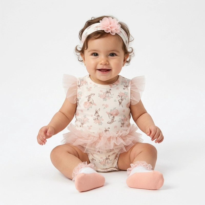 CONJUNTO PARA NIÑA DE BODY Y DIADEMA + MEDIAS 3 PRENDAS PRIMAVERA - 2
