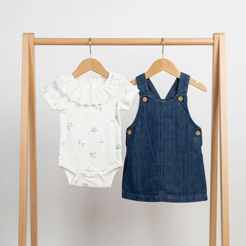 CONJUNTO DE JARDINERA Y BODY PARA NIÑAS 2 PRENDAS - 1