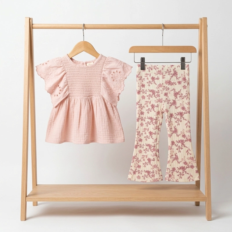 CONJUNTO PARA NIÑA DE POLERA Y PANTALON ESTAMPADO ACAMPANADO 2 PRENDAS - 1
