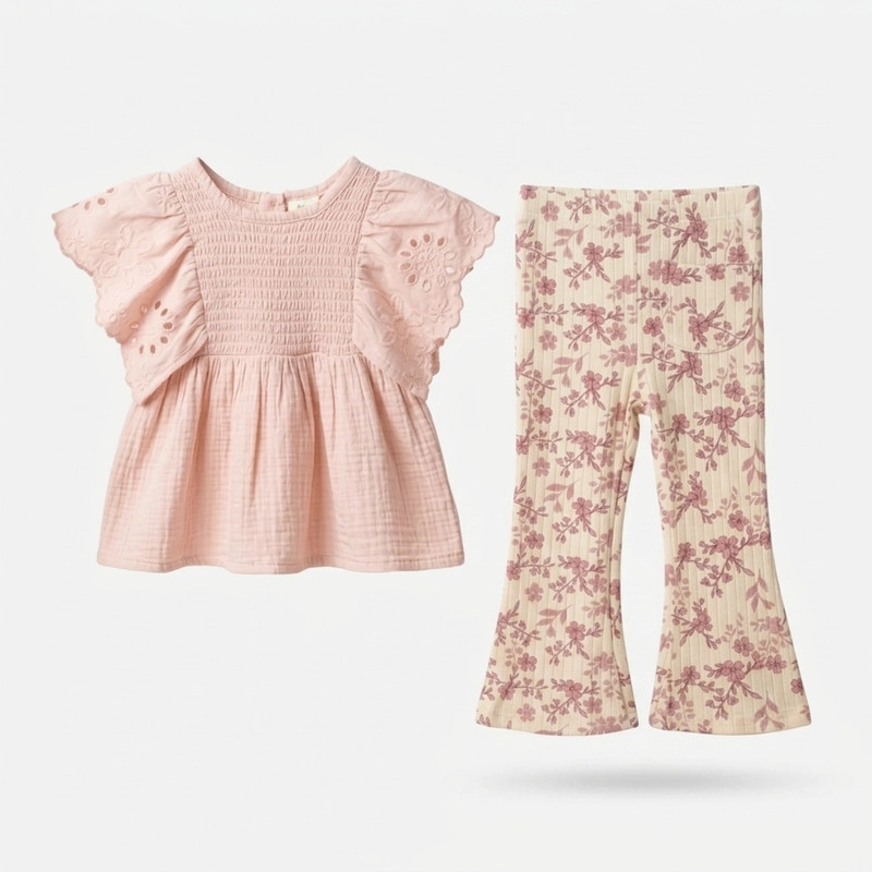 CONJUNTO PARA NIÑA DE POLERA Y PANTALON ESTAMPADO ACAMPANADO 2 PRENDAS - 3