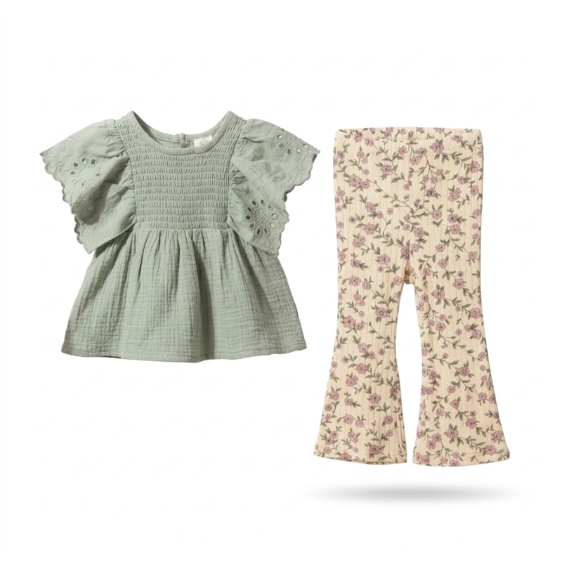 CONJUNTO PARA NIÑA DE POLERA Y PANTALON ESTAMPADO ACAMPANADO 2 PRENDAS - 4