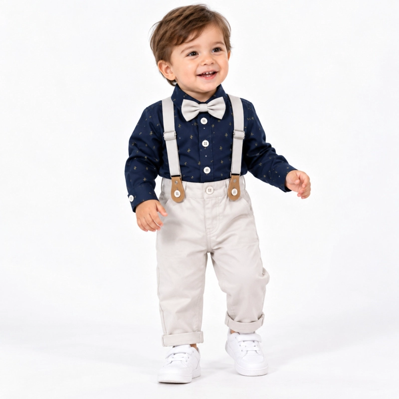 CONJUNTO PARA NIÑO POLERA DE BOTONES Y PANTALON CON SUSPENSOR + HUMITA - 1