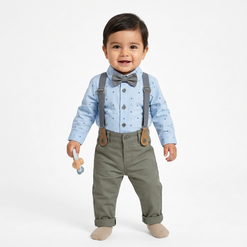 CONJUNTO PARA NIÑO POLERA DE BOTONES Y PANTALON CON SUSPENSOR + HUMITA - 1