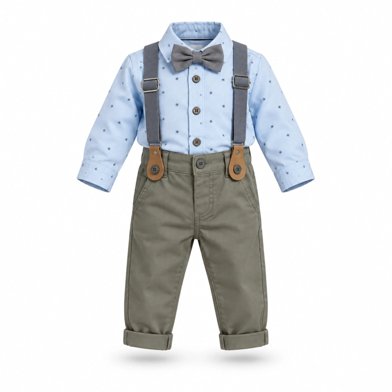 CONJUNTO PARA NIÑO POLERA DE BOTONES Y PANTALON CON SUSPENSOR + HUMITA - 2