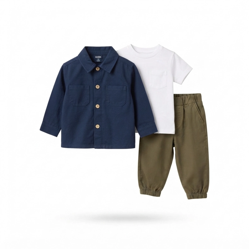 CONJUNTO CASUAL DE POLERA Y PANTALON + CHAQUETA DENIM PARA NIÑO - 2