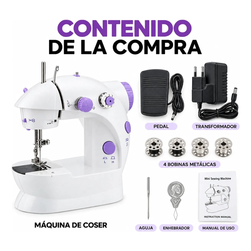 MINI MAQUINA DE COSER PORTATIL ELECTRICA CON PEDAL USO HOGAR - 3