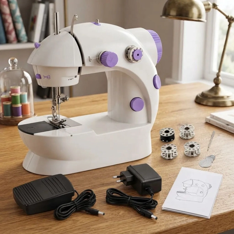 MINI MAQUINA DE COSER PORTATIL ELECTRICA CON PEDAL USO HOGAR - 5