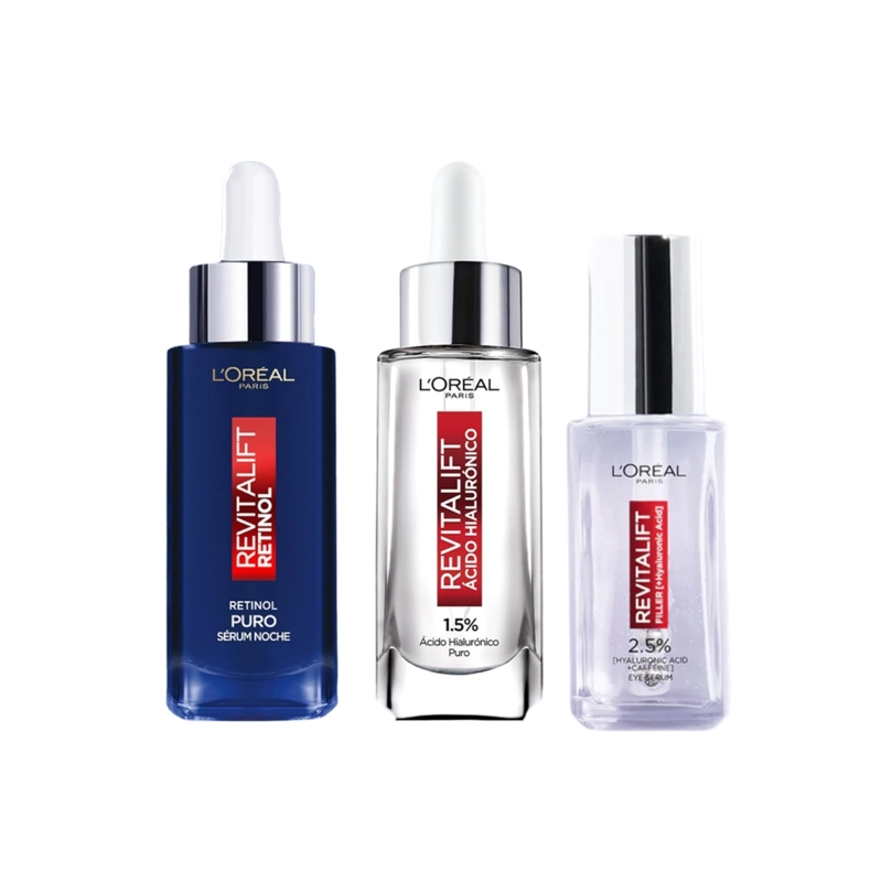 PACK LOREAL PARIS REVITALIFT 3 SERUMS OJOS + ACIDO HIALURONICO 30 ML + RETINOL PURO 30 ML - 1