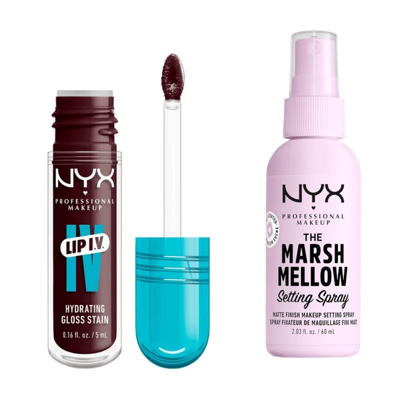 PACK NYX BRILLO LABIAL LIP IV GLOSS SERUM MAUVE + SPRAY FIJADOR MARSHMELLOW - 1