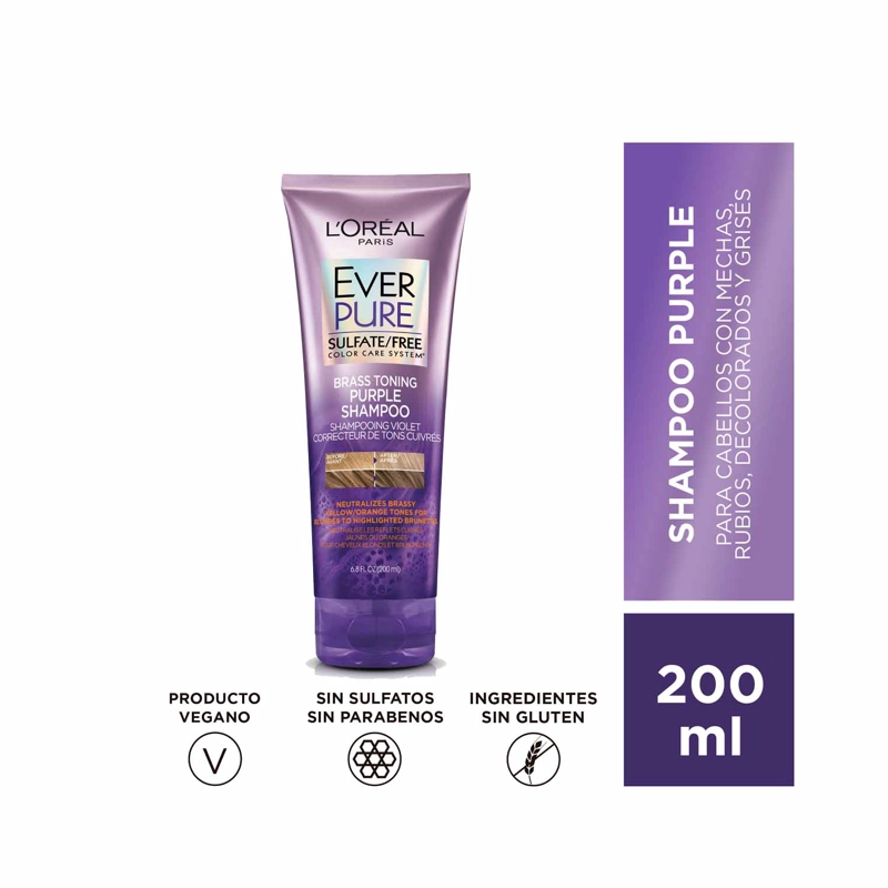 PACK LOREAL PARIS EVERPURE PURPLE SHAMPOO + ACONDICIONADOR MATIZADOR SIN SULFATOS - 4