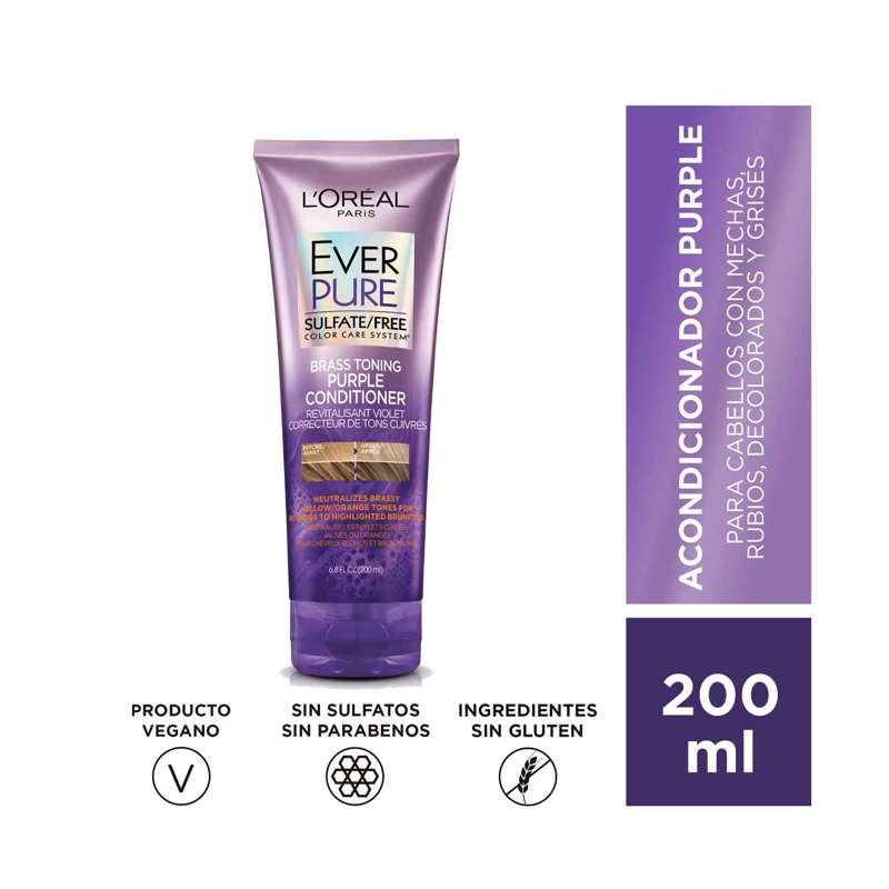 PACK LOREAL PARIS EVERPURE PURPLE SHAMPOO + ACONDICIONADOR MATIZADOR SIN SULFATOS - 5