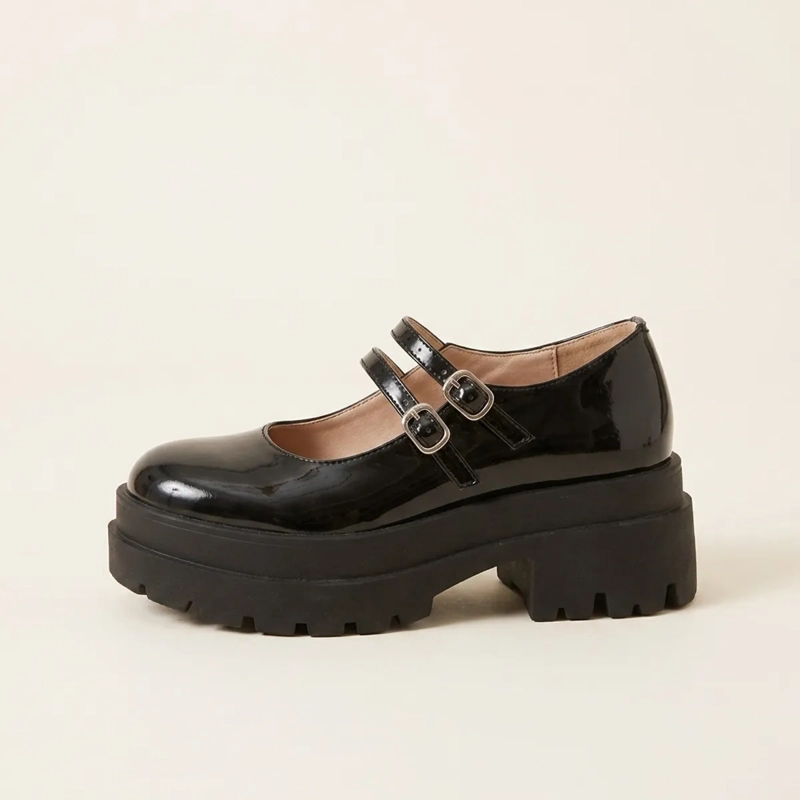 ZAPATO MARY JANE NEGRO CHAROL MUJER PLATAFORMA - 1