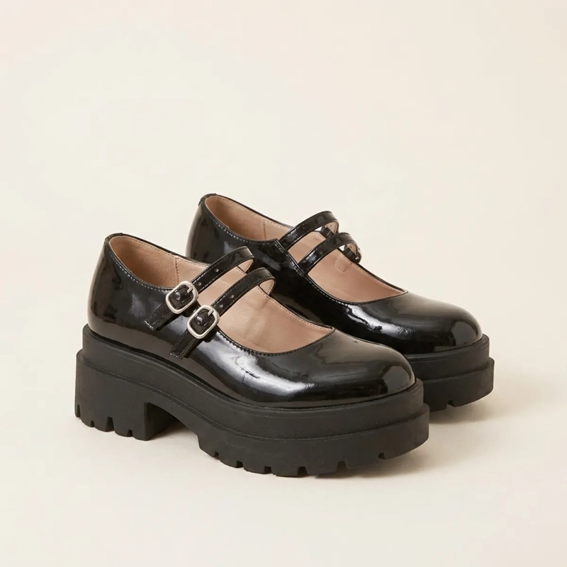 ZAPATO MARY JANE NEGRO CHAROL MUJER PLATAFORMA - 2
