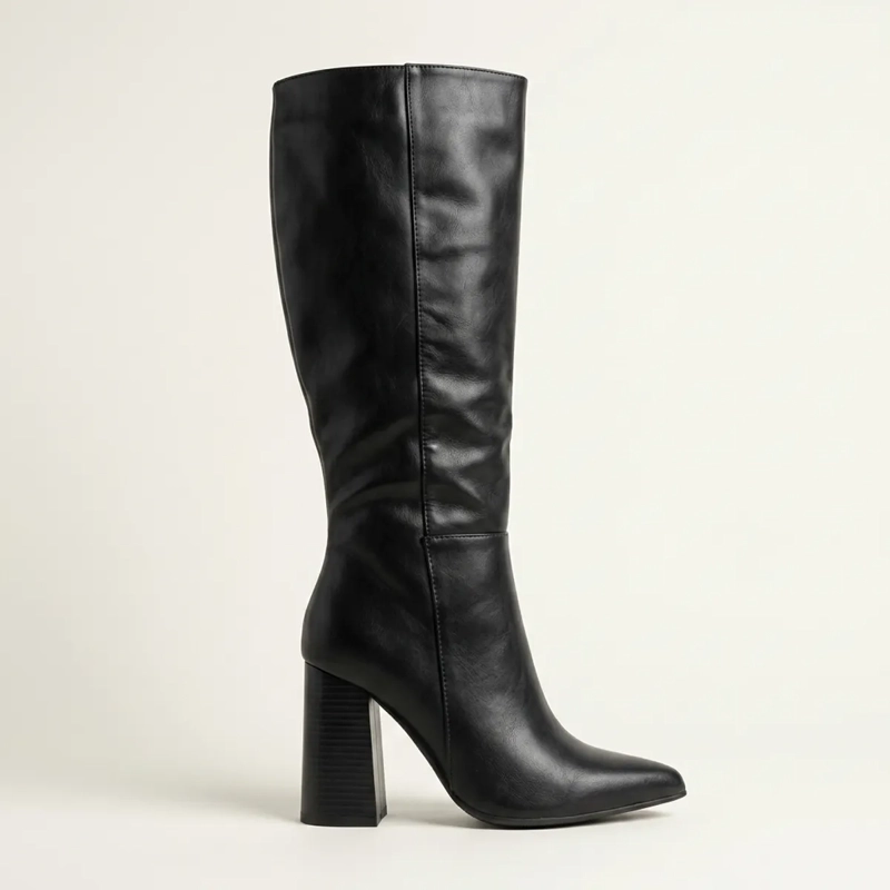 BOTAS ALTAS MUJER CAÑA ALTA TACO ANCHO NEGRA ELEGANTE - 1