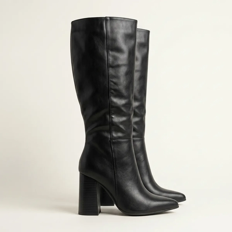 BOTAS ALTAS MUJER CAÑA ALTA TACO ANCHO NEGRA ELEGANTE - 2