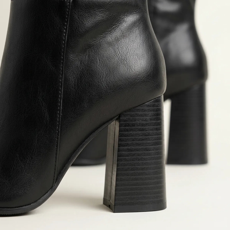 BOTAS ALTAS MUJER CAÑA ALTA TACO ANCHO NEGRA ELEGANTE - 3