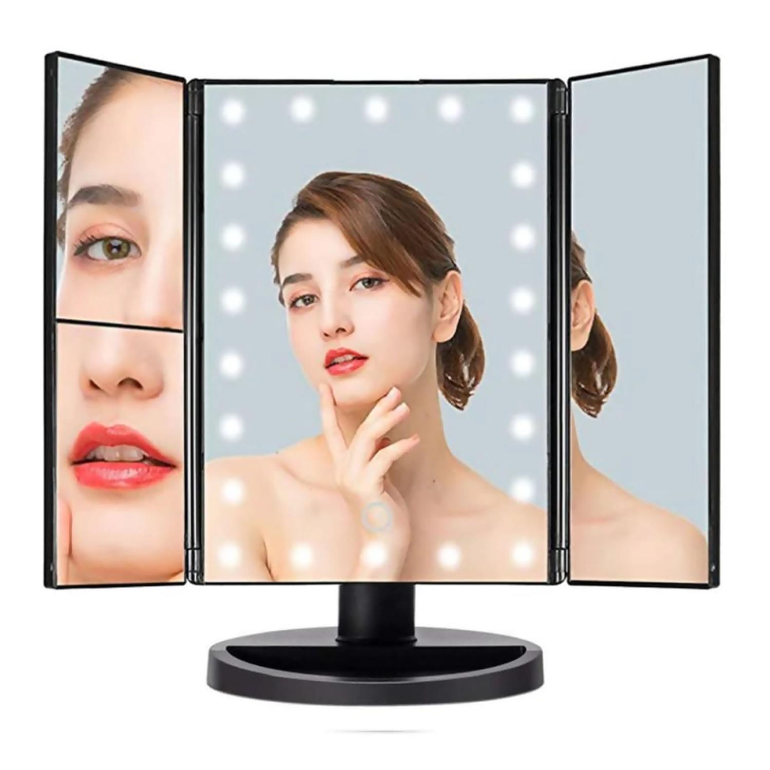 ESPEJO DE TODO Y MÁS PORTÁTIL MAQUILLAJE 3 PLIEGUE 24 LUZ LED TOCADOR USB ROSADO - 2
