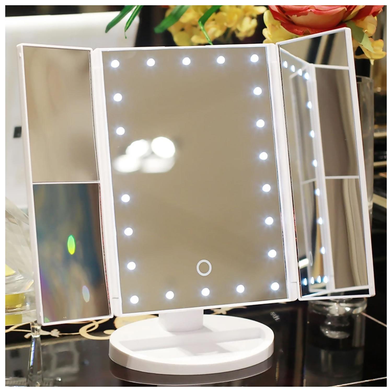 ESPEJO DE TODO Y MÁS PORTÁTIL MAQUILLAJE 3 PLIEGUE 24 LUZ LED TOCADOR USB ROSADO - 3