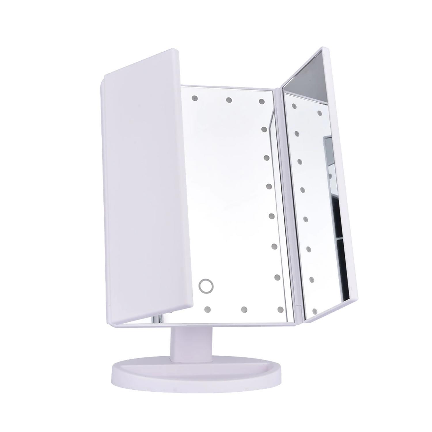 ESPEJO DE TODO Y MÁS PORTÁTIL MAQUILLAJE 3 PLIEGUE 24 LUZ LED TOCADOR USB ROSADO - 4