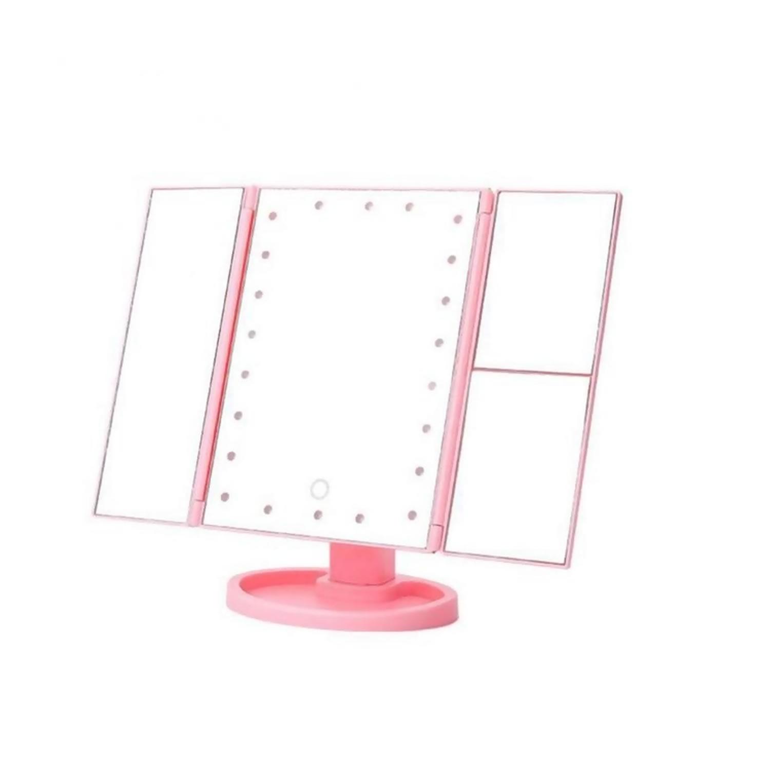 ESPEJO DE TODO Y MÁS PORTÁTIL MAQUILLAJE 3 PLIEGUE 24 LUZ LED TOCADOR USB ROSADO - 6