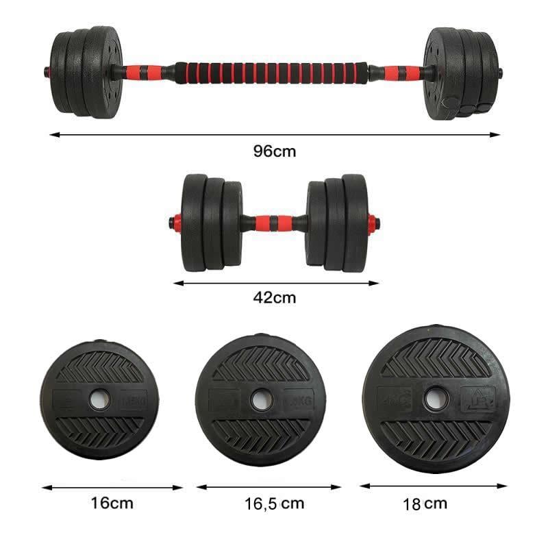 SET MANCUERNAS DE TODO Y MÁS 20 KG AJUSTABLE BARRA ARMABLE EXTENSIÓN - 2
