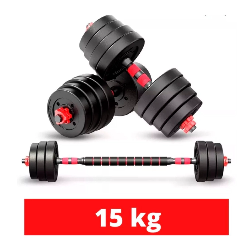 SET DE MANCUERNAS 15 KG BARRA ARMABLE AJUSTABLE BOOST FITNESS - 3